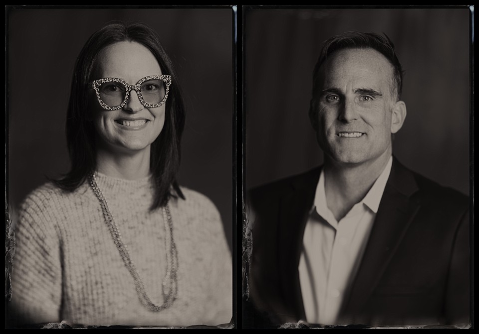 tintypes of woman in funky glasses and a very nice portrait of a man in a suit