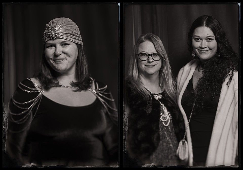 murder mystery party tintype photobooth woman in turban and velvet dress