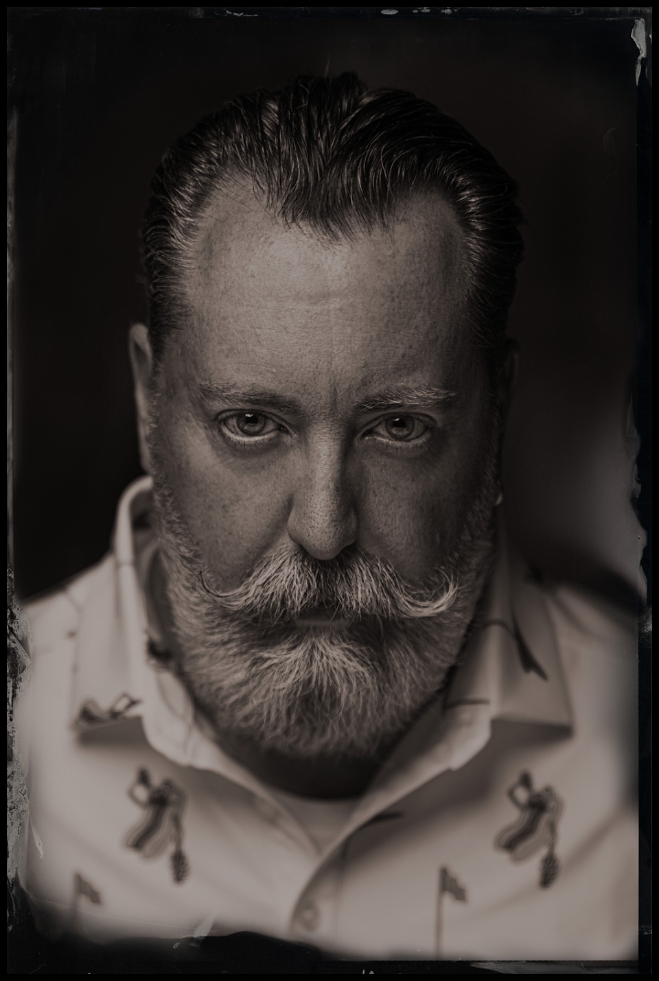 tintype intense stare styled mustace mile high beard bout