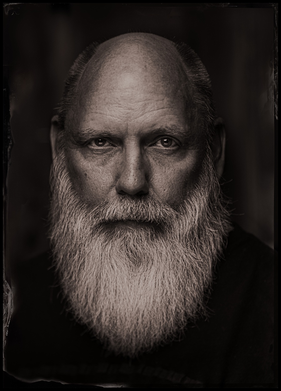 tintype intense man styled white beard mile high beard bout