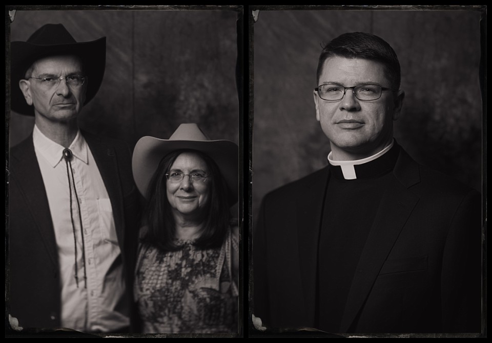 caribou club wedding welcome party tintypes in aspen portraits of parents and father priest