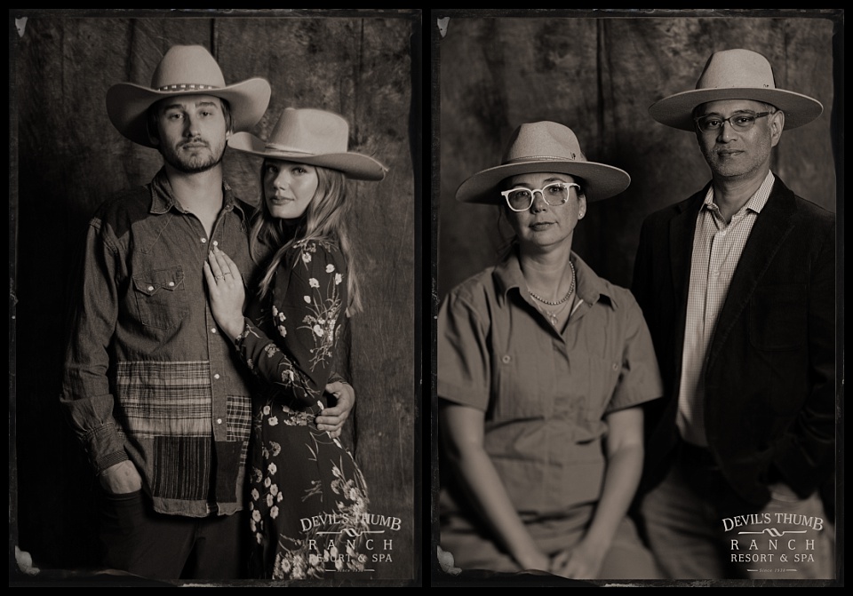 devils thumb ranch tintype of couples in cowboy hats