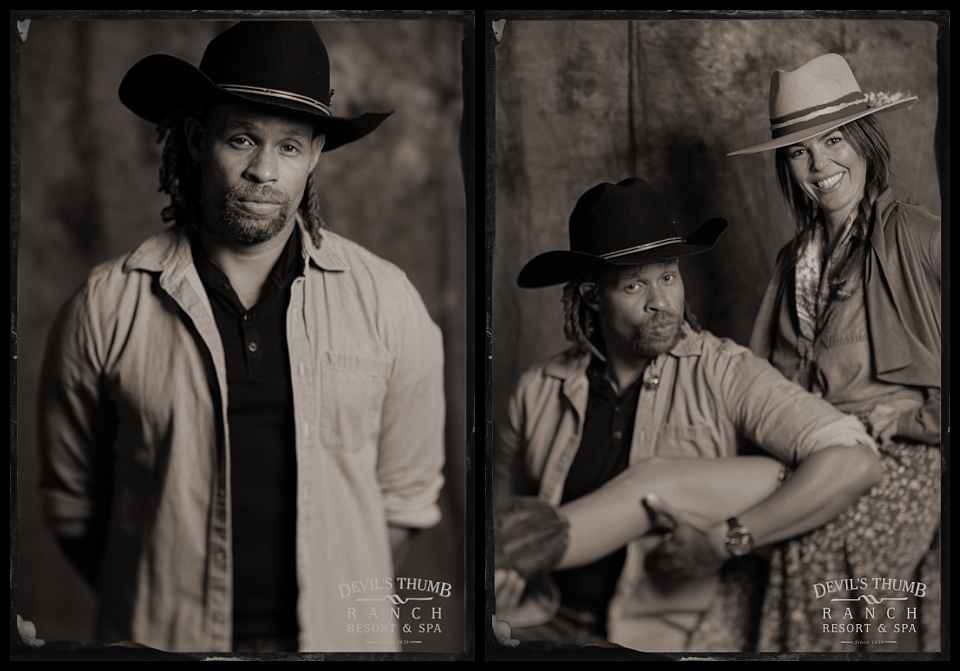 devils thumb ranch tintype of man in black cowboy hat