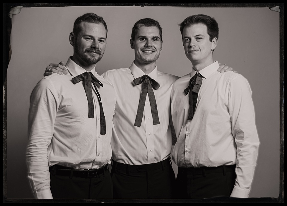grant humphreys wedding tintype photobooth groomsmen with vintage bowties