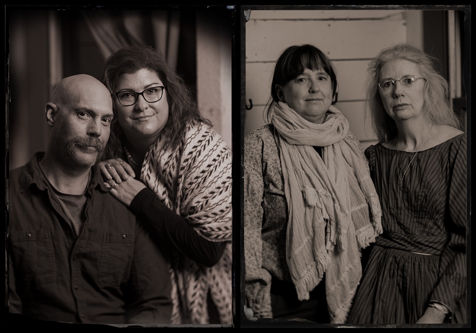 spirits and spirits tintype photobooth women in scarves and wild hair