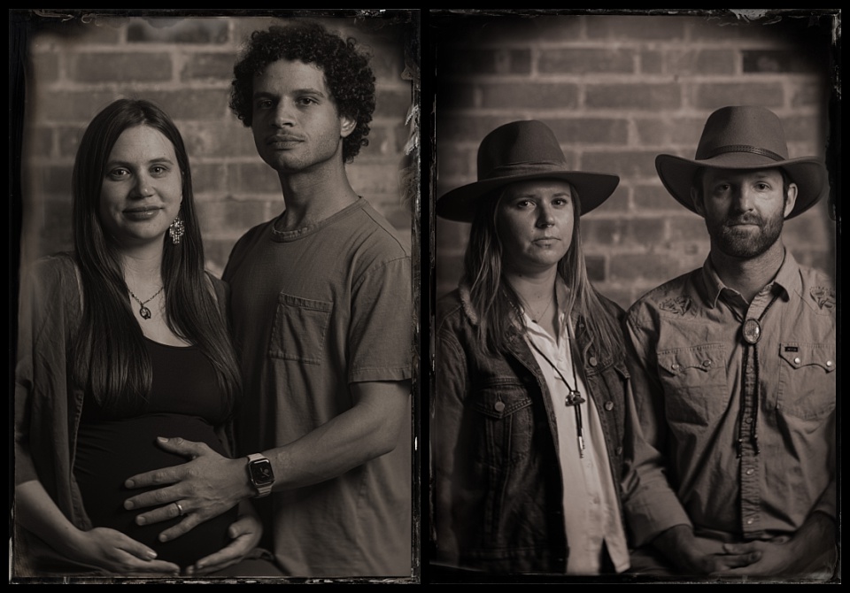 tintype photobooth wild west winterfest two couples in western wear