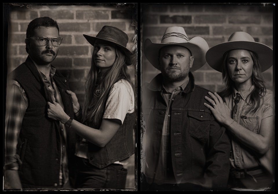 tintype photobooth wild west winterfest couples in cowboy hats