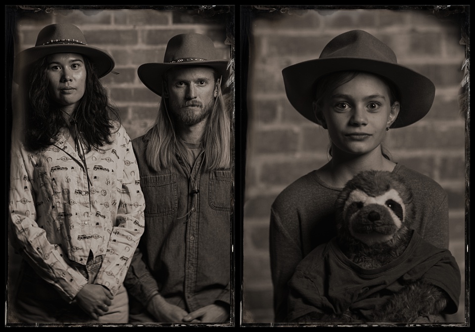 tintype photobooth wild west winterfest girl in cowboy hat with a sloth