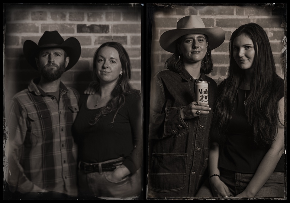 tintype photobooth wild west winterfest couples together in cowboy hats